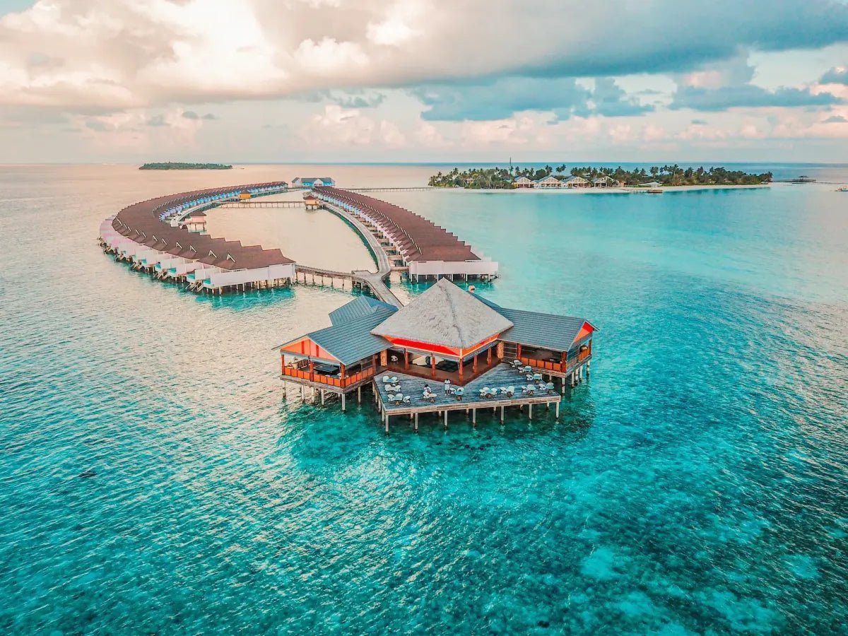 Villas on stilts in a lagoon of Maldives